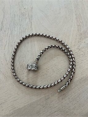 Pandora Silver Braided Leather Bracelet